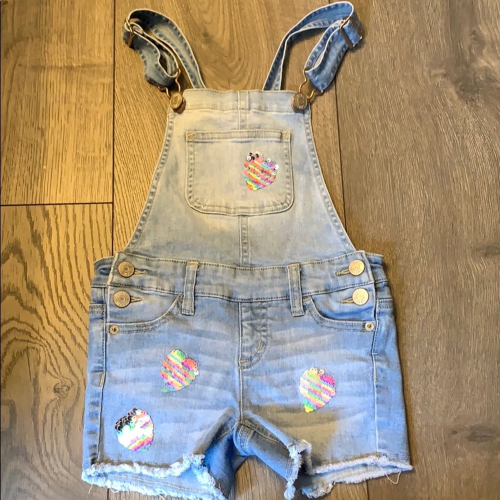 Overalls with Sequins Rainbow Hearts
